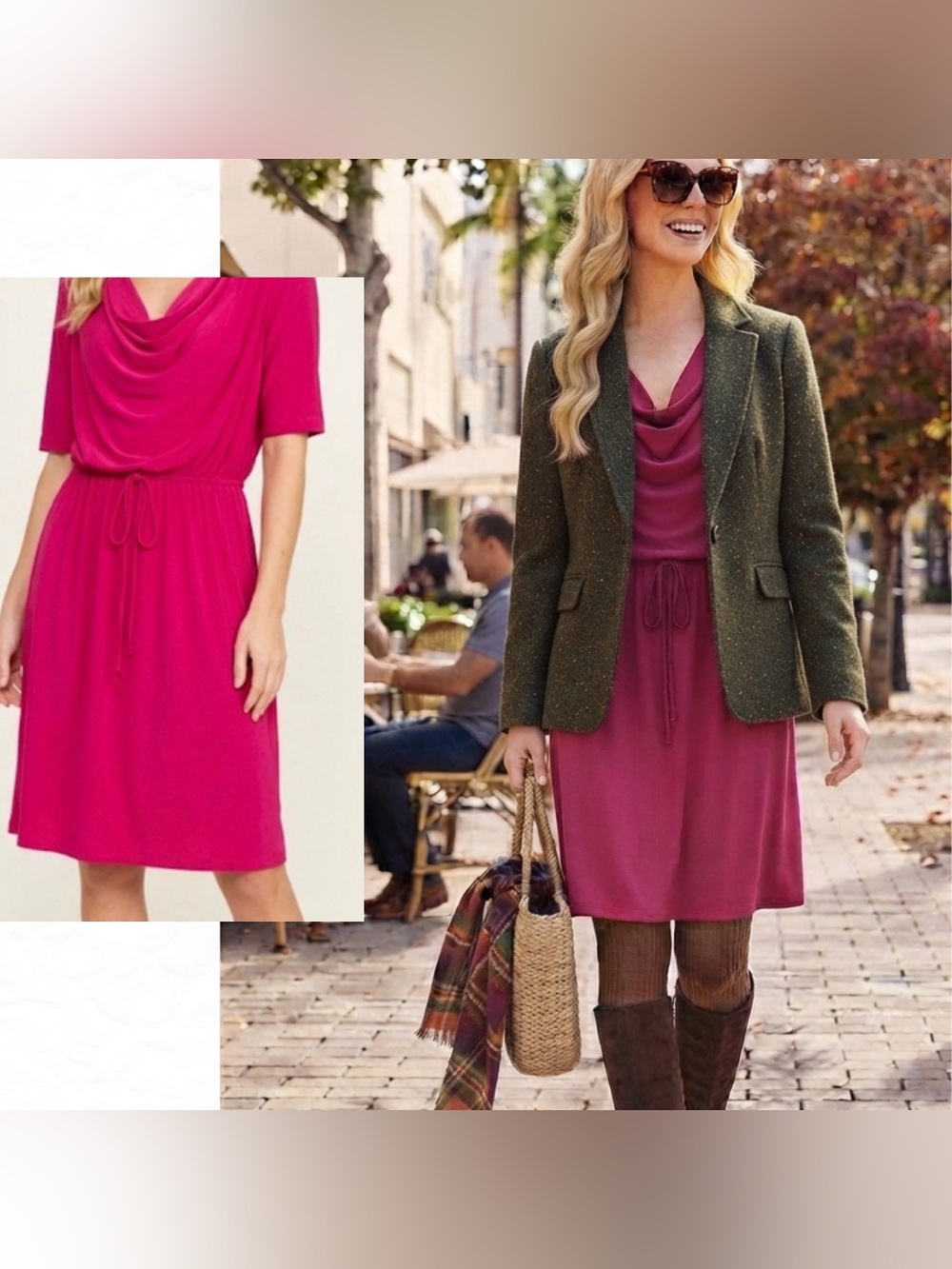 NWT Tiana B. Magenta Pink Cowl Neck Dress Elastic Waist Size 4